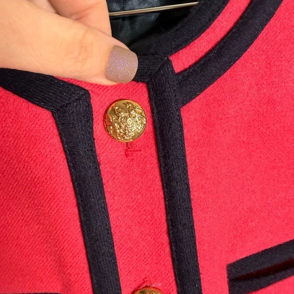J.Crew Wool Lady Jacket in Bright Berry with Navy Trim - Picture 6 of 9